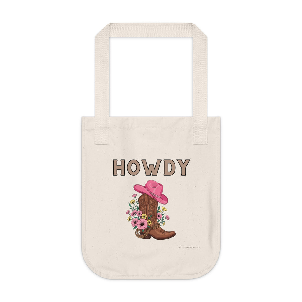 Howdy Cowboy Boot & Flowers Organic Canvas Tote Bag