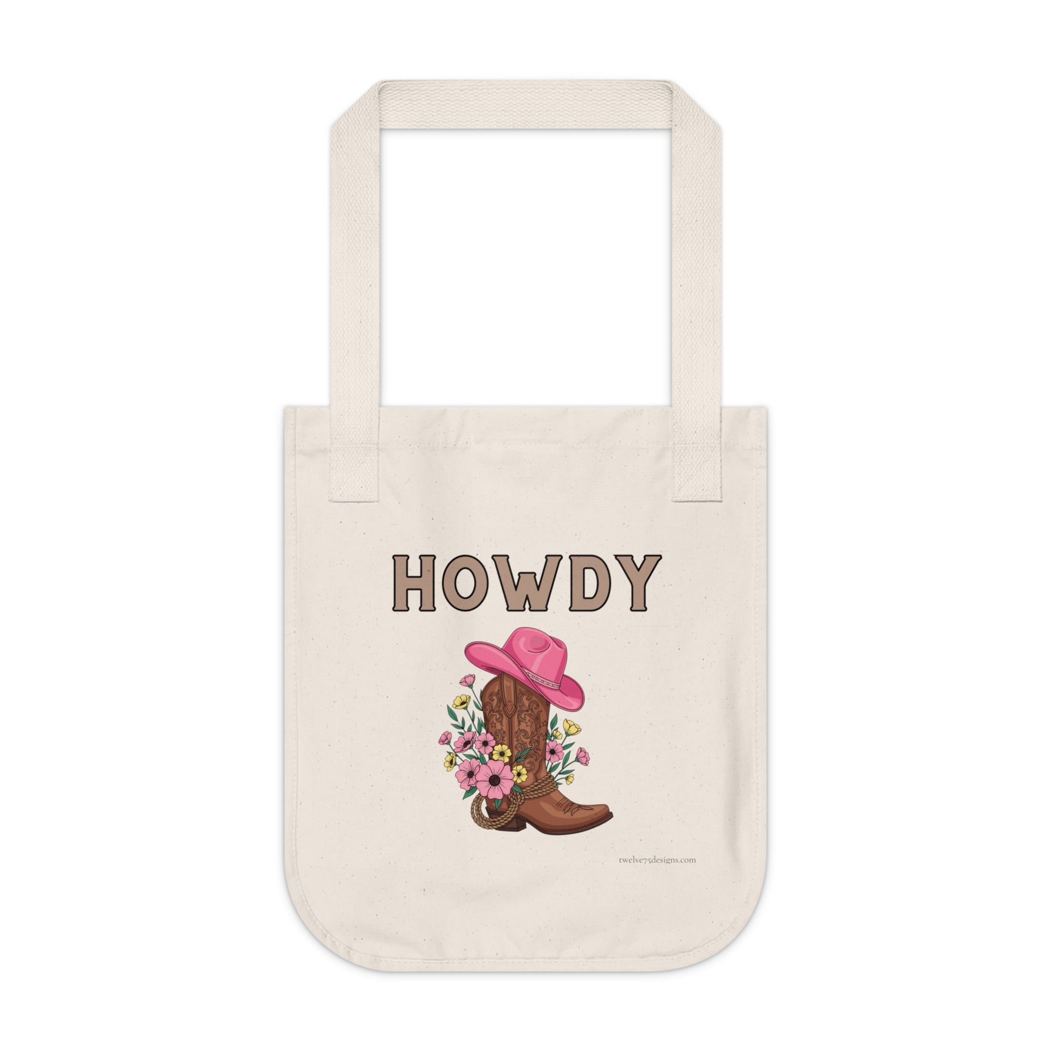 Howdy Cowboy Boot & Flowers Organic Canvas Tote Bag