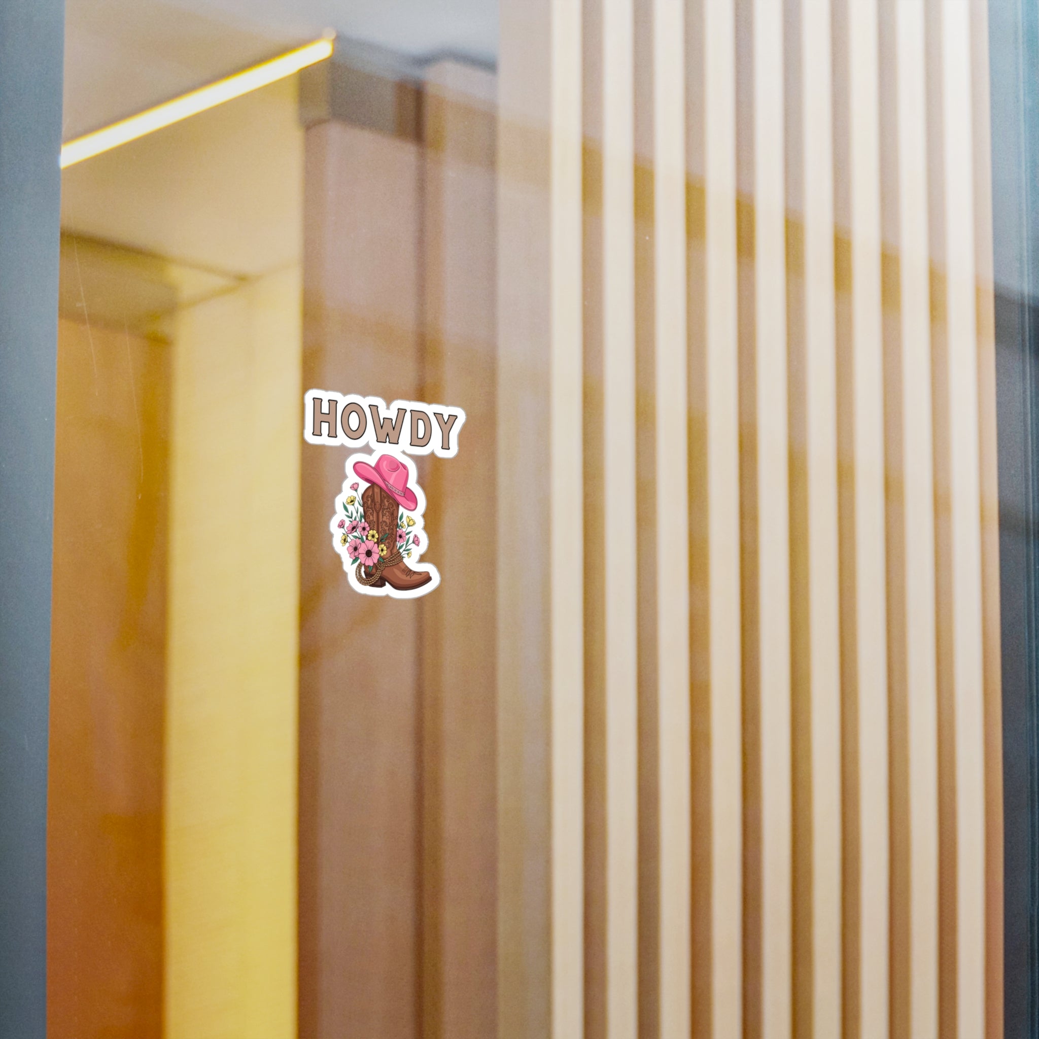 Howdy Cowgirl Sticker - Kiss-Cut Vinyl Decal with Cowboy Boot, Pink Hat & Floral Design