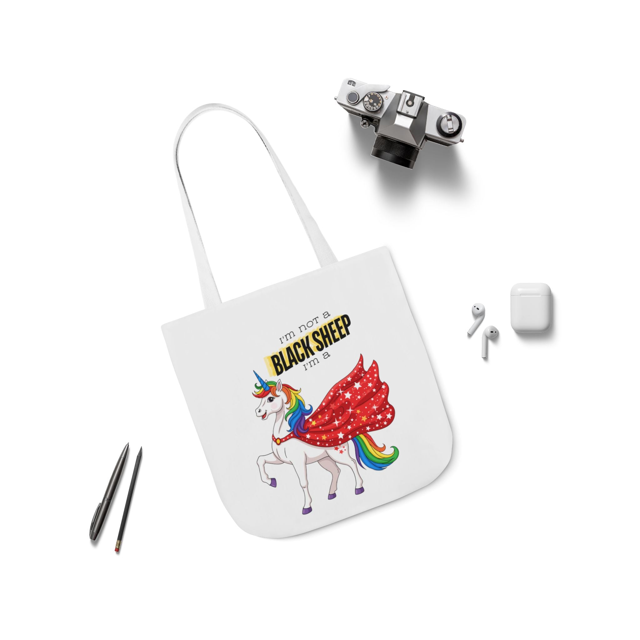 “I’m Not a Black Sheep… I’m a Unicorn” Canvas Tote Bag – Colorful Statement Design