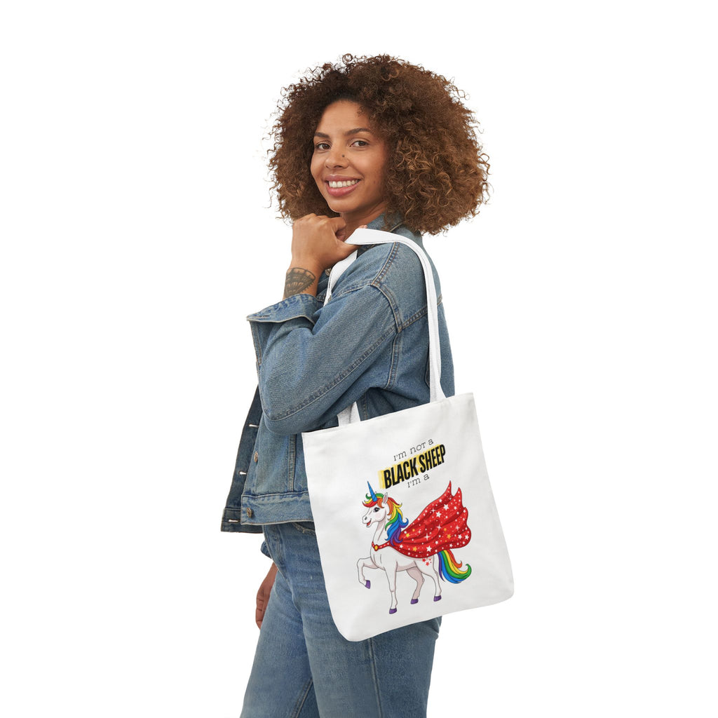 “I’m Not a Black Sheep… I’m a Unicorn” Canvas Tote Bag – Colorful Statement Design
