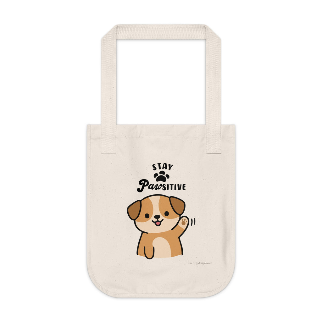Stay Pawsitive Organic Canvas Tote Bag | Designs by Cat Collection