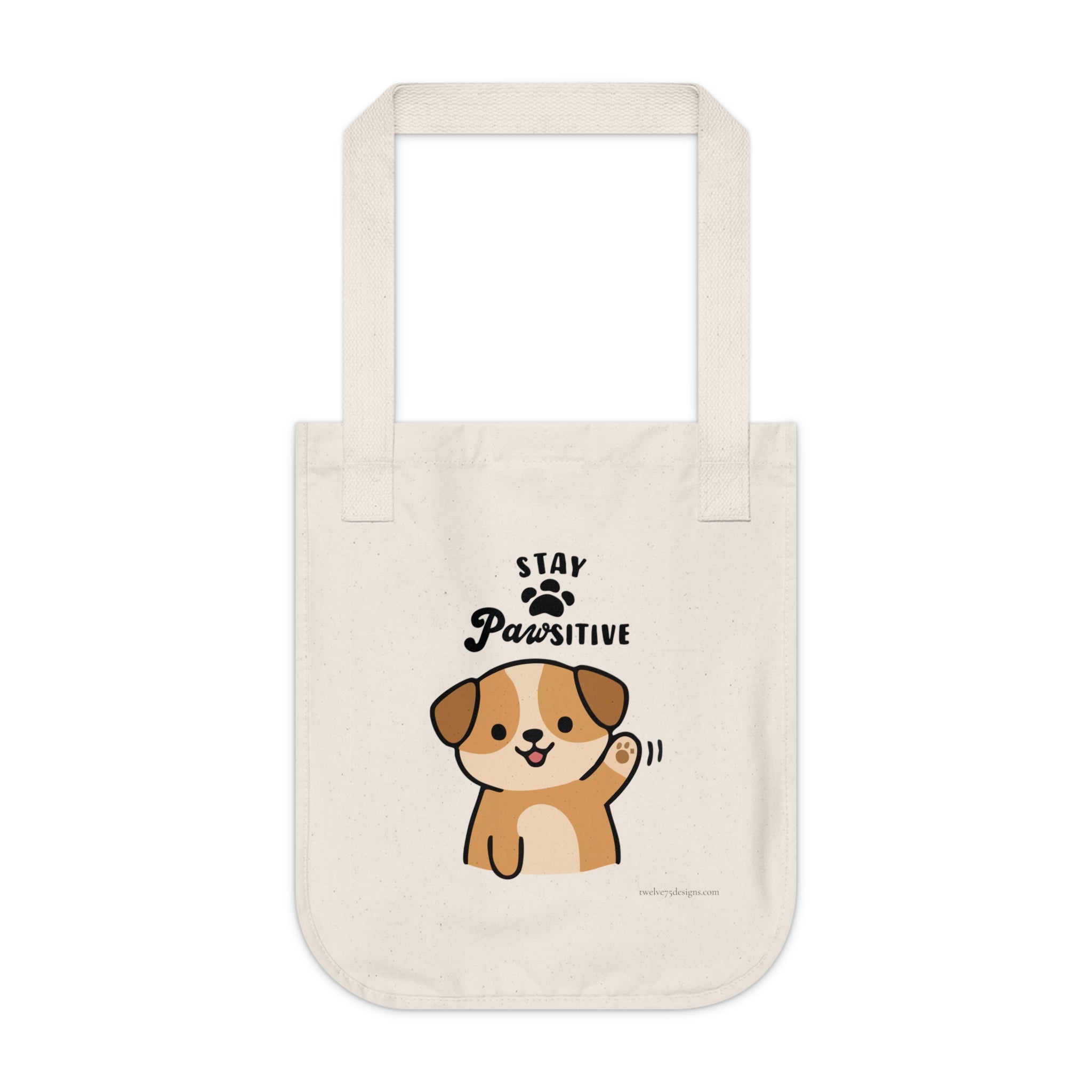 Stay Pawsitive Organic Canvas Tote Bag | Designs by Cat Collection