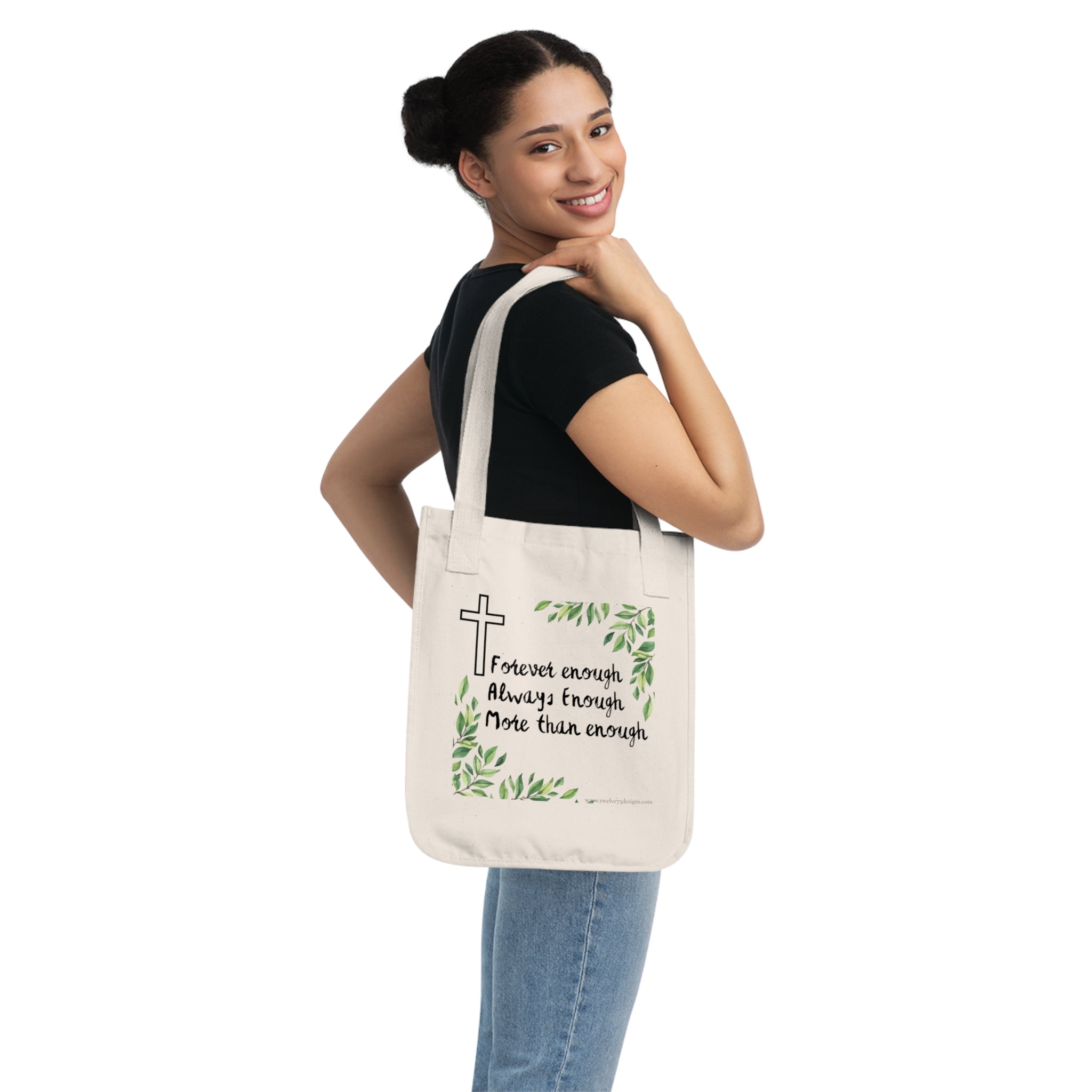 Forever Enough Canvas Tote Bag – Faith-Inspired Minimal Botanical Design