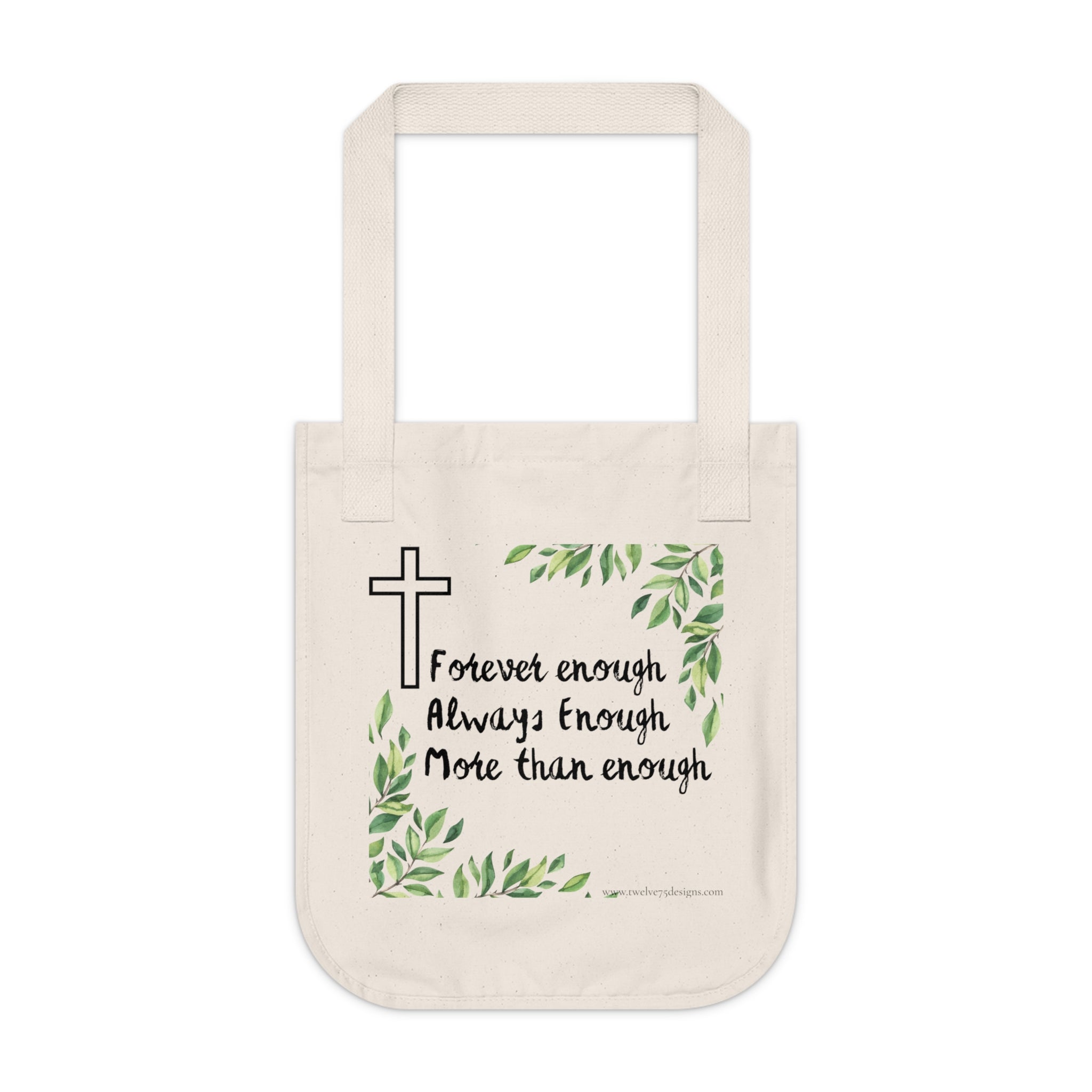 Forever Enough Canvas Tote Bag – Faith-Inspired Minimal Botanical Design