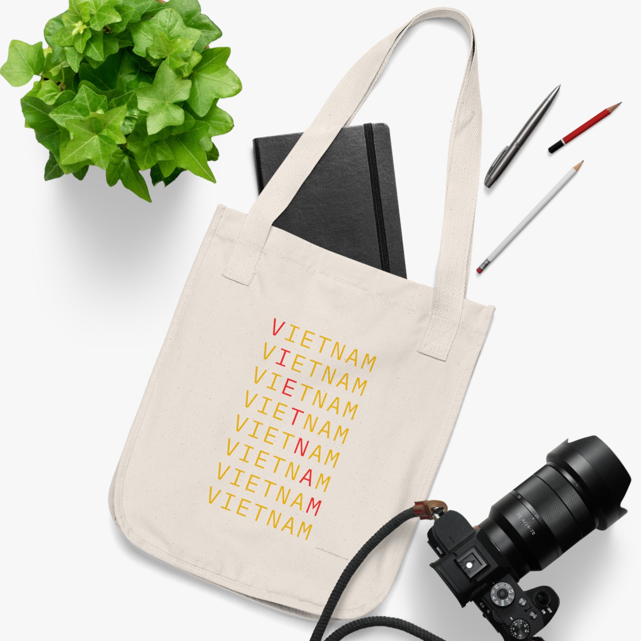 Vietnam on Repeat Organic Canvas Tote Bag | Designs by Cat Collection