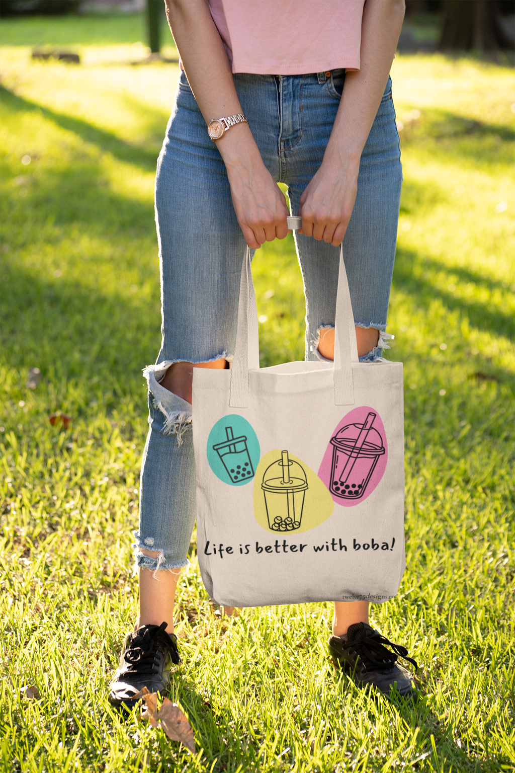 Life Is Better With Boba Organic Canvas Tote Bag | Designs by Cat Collection